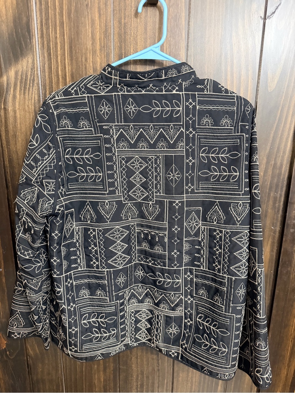 Black Embroidered Geometric Patterned Open Front Jacket - Picture 5 of 6